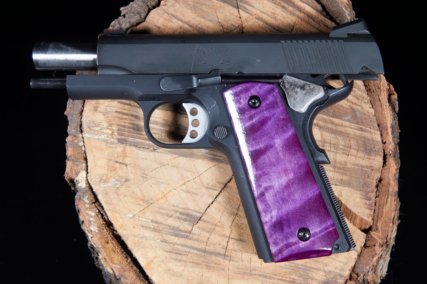 1911 Full-Size Curly Maple Pistol Grips – Black Sand-Off Finish, CNC-Cut & Hand-Finished #11