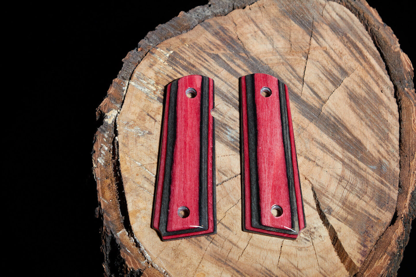 1911 Full-Size Grips – Red & Black Laminated Wood (Not for Compact Models)