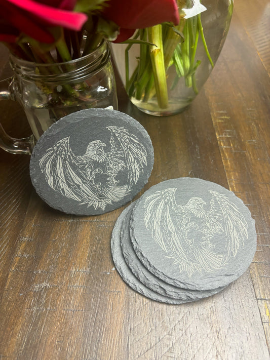 4Pcs Coaster Set 4" Round Slate Drink Coasters- Laser Engraved American Eagle