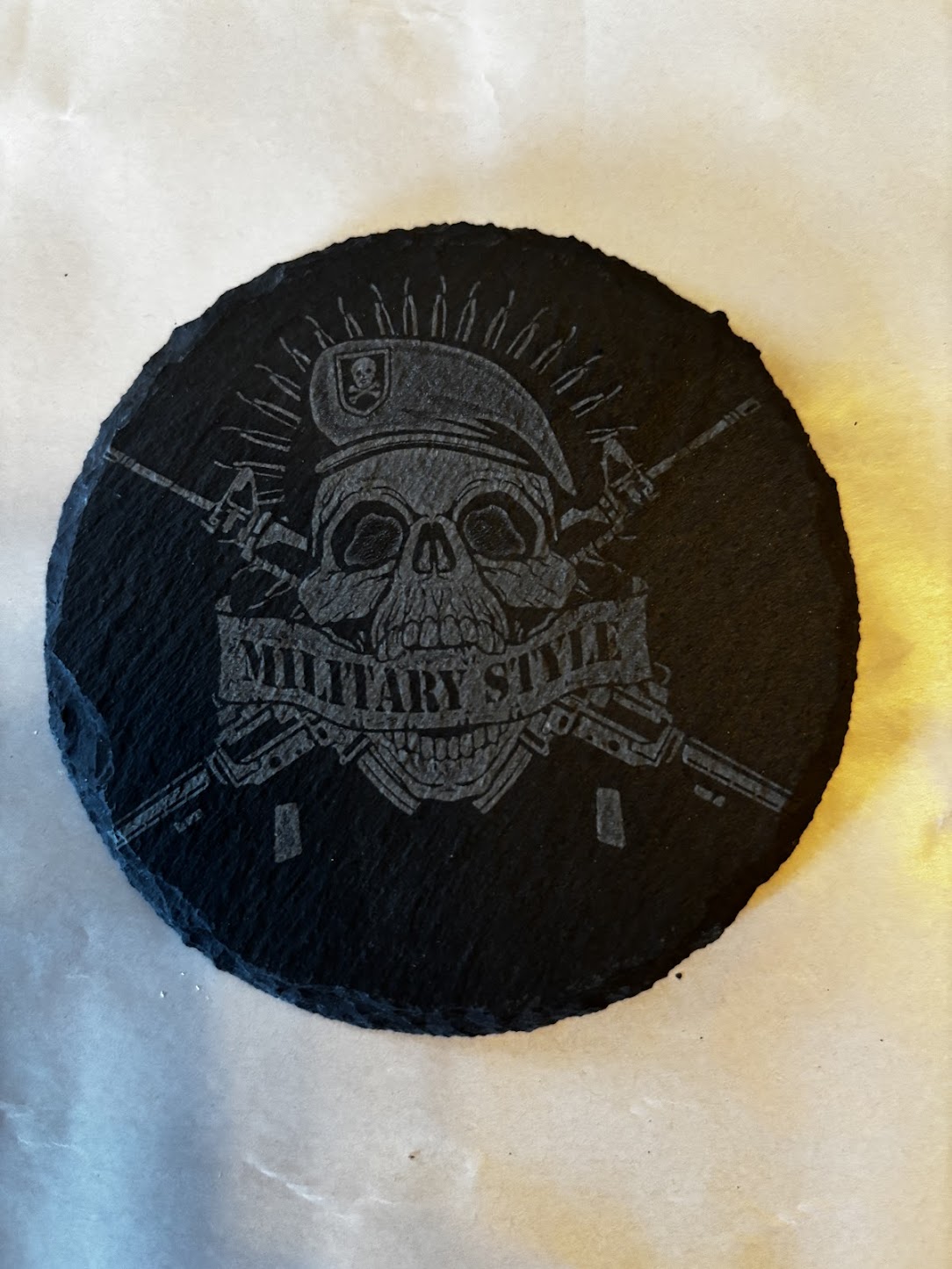 4Pcs Coaster Set 4" Round Slate Drink Coasters- Laser Engraved Military