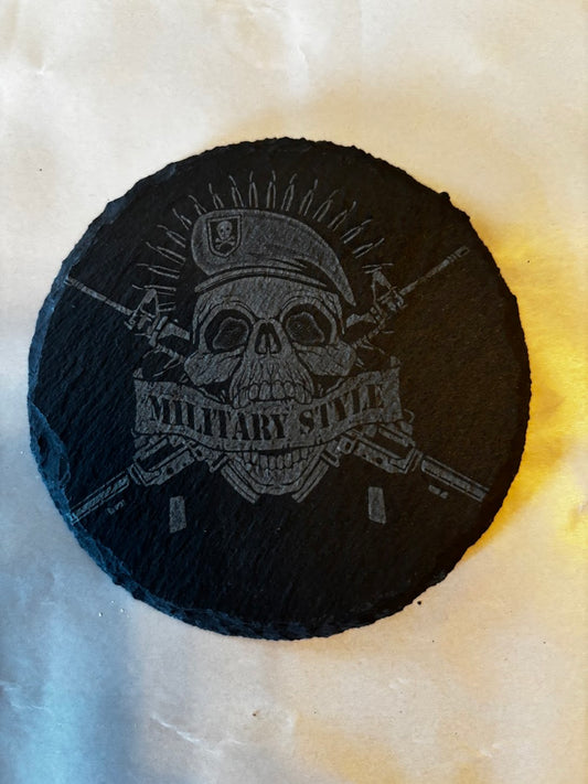 4Pcs Coaster Set 4" Round Slate Drink Coasters- Laser Engraved Military