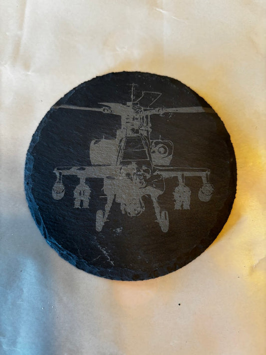 4Pcs Coaster Set 4" Round Slate Drink Coasters- Laser Engraved Helicoptor