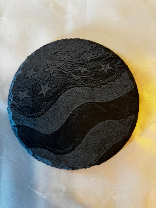 4Pcs Coaster Set 4" Round Slate Drink Coasters- Laser Engraved American Flag