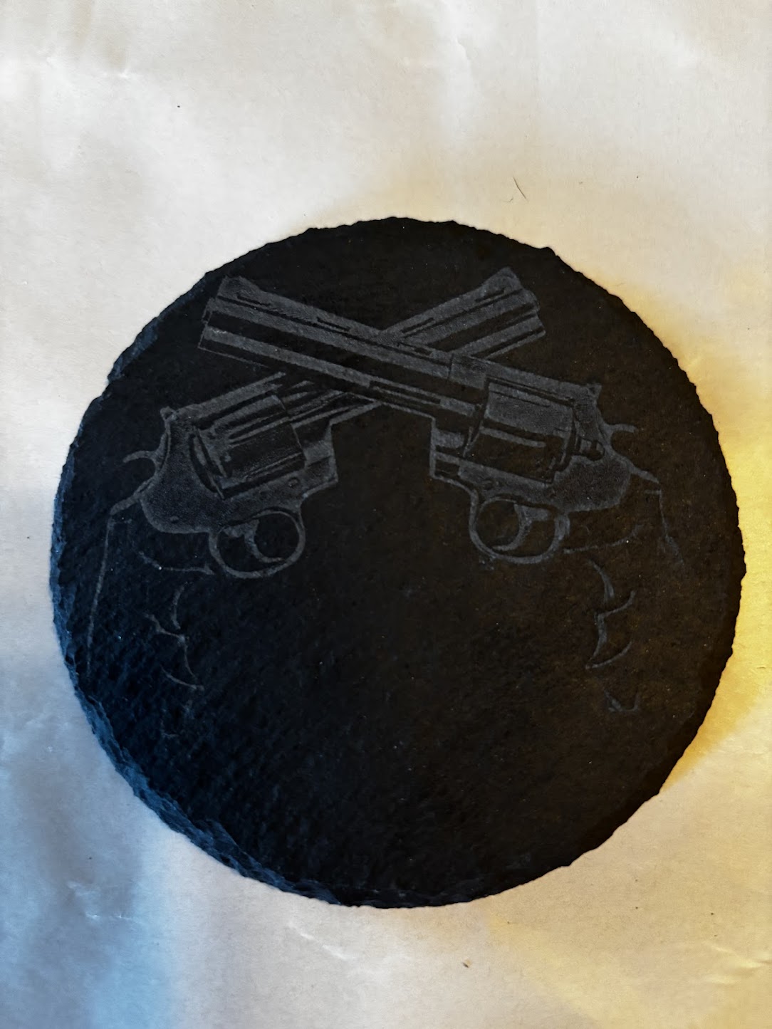 4Pcs Coaster Set 4" Round Slate Drink Coasters- Laser Engraved Double Revolver