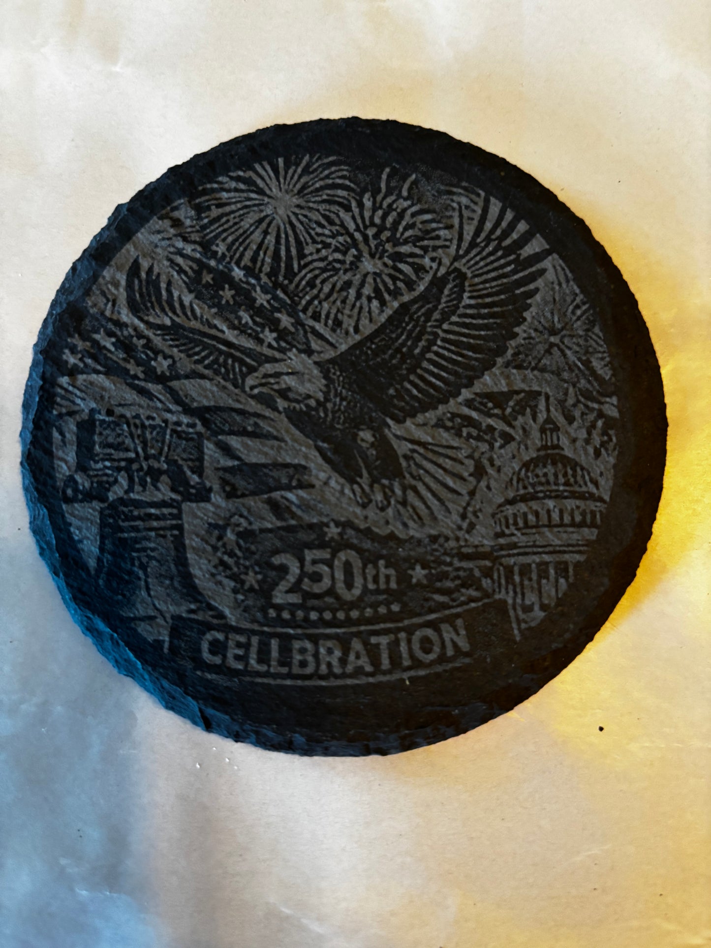 4Pcs Coaster Set 4" Round Slate Drink Coasters- Laser Engraved 250th Anniversary 3