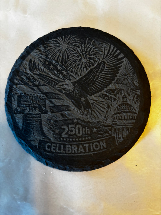 4Pcs Coaster Set 4" Round Slate Drink Coasters- Laser Engraved 250th Anniversary 3