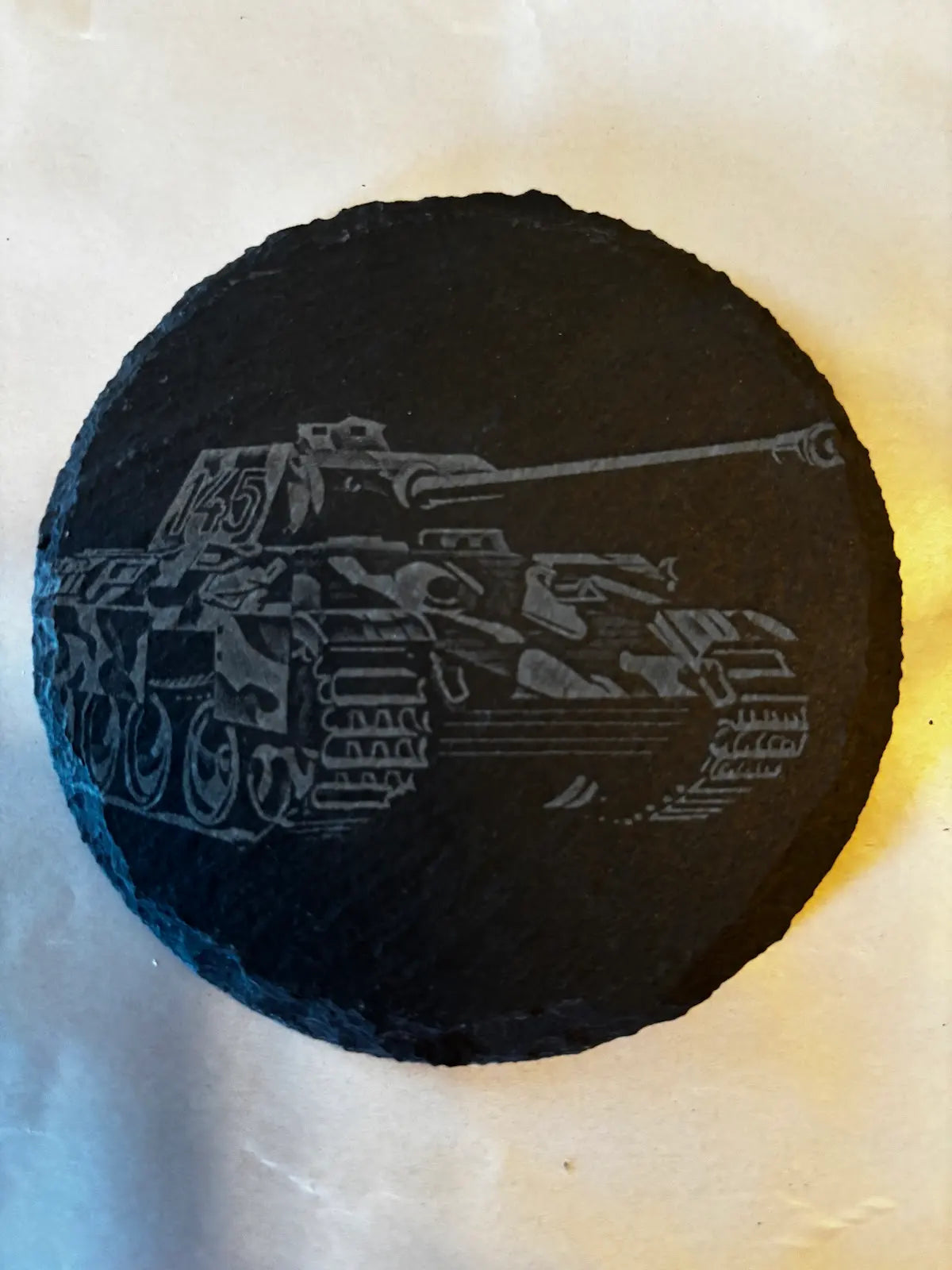 4Pcs Coaster Set 4" Round Slate Drink Coasters- Laser Engraved Tank