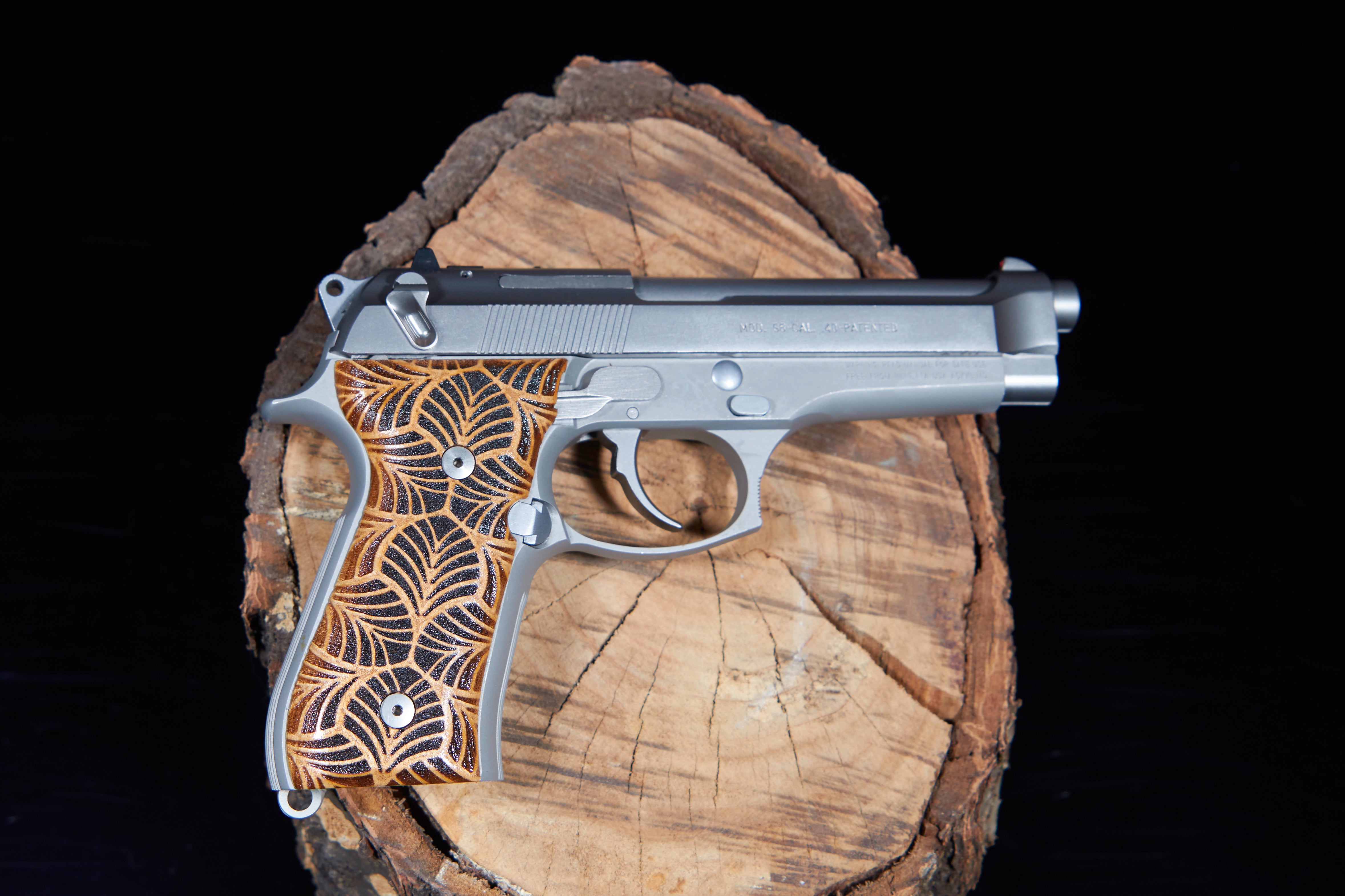 Beretta 92/96 Maple wood grips with laser etched pattern β Wood St. Grips