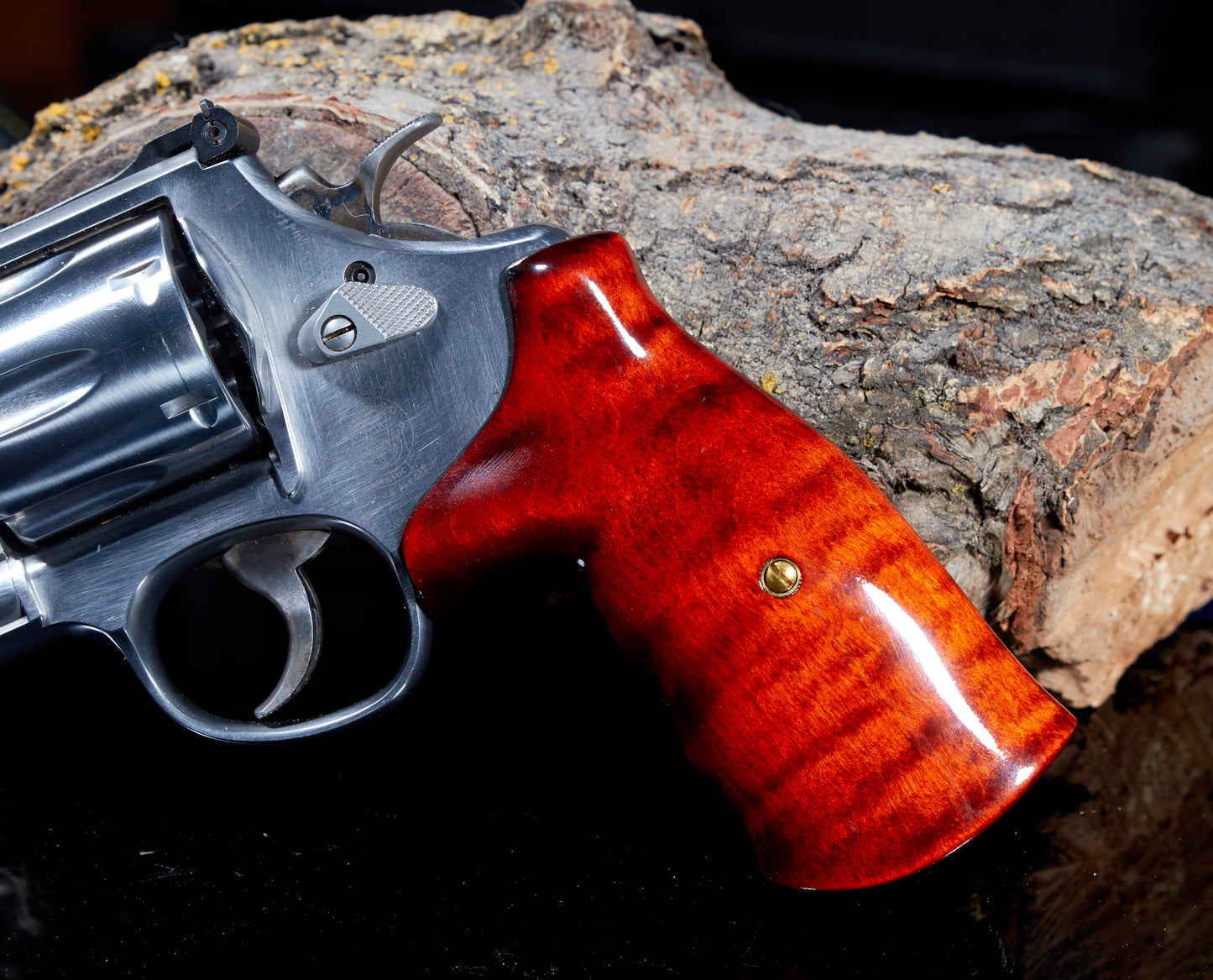 Smith & Wesson N-Frame Round Butt Grips.  Dyed Curly Maple with Lacquer Finish