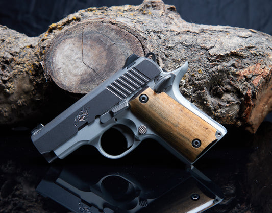 Kimber 380 Micro Grips – Lightly Figured Olive Wood with Black Sand-Off and Lacquer Finish