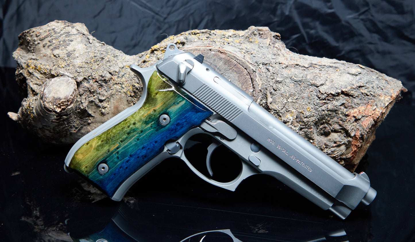 Product Listing: Beretta 92/96 Birdseye Maple Grips – High-Gloss Lacquer Finish  Beretta 92/96 Birdseye Maple Wood Grips – Lacquer Finished