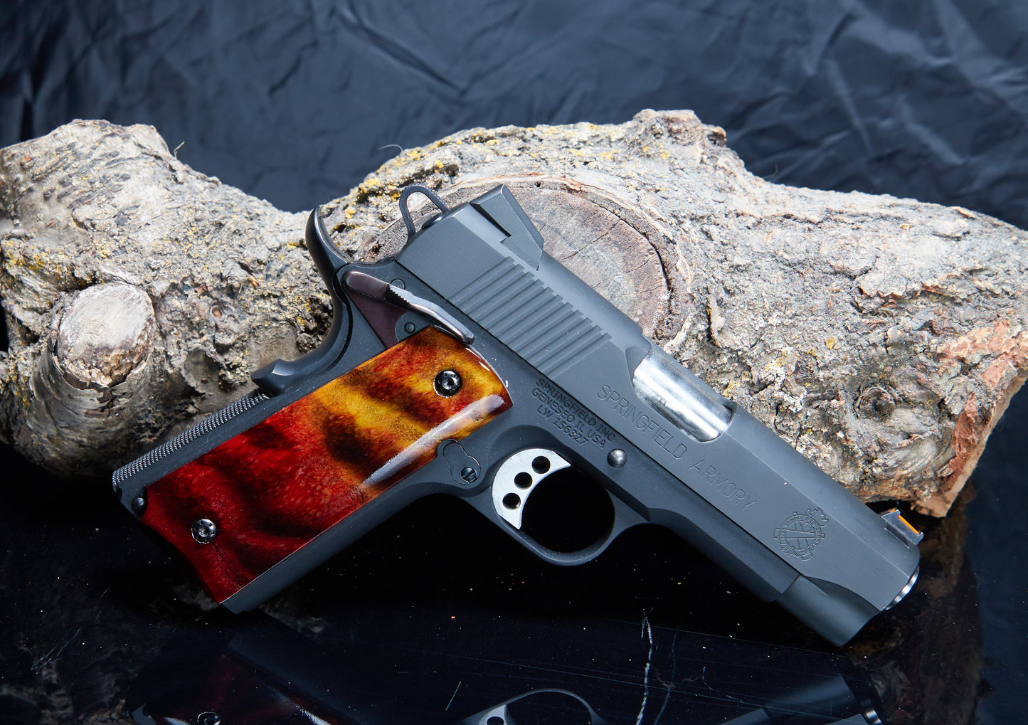 1911 Full-Size Curly Maple Pistol Grips – Black Sand-Off Finish, CNC-Cut & Hand-Finished