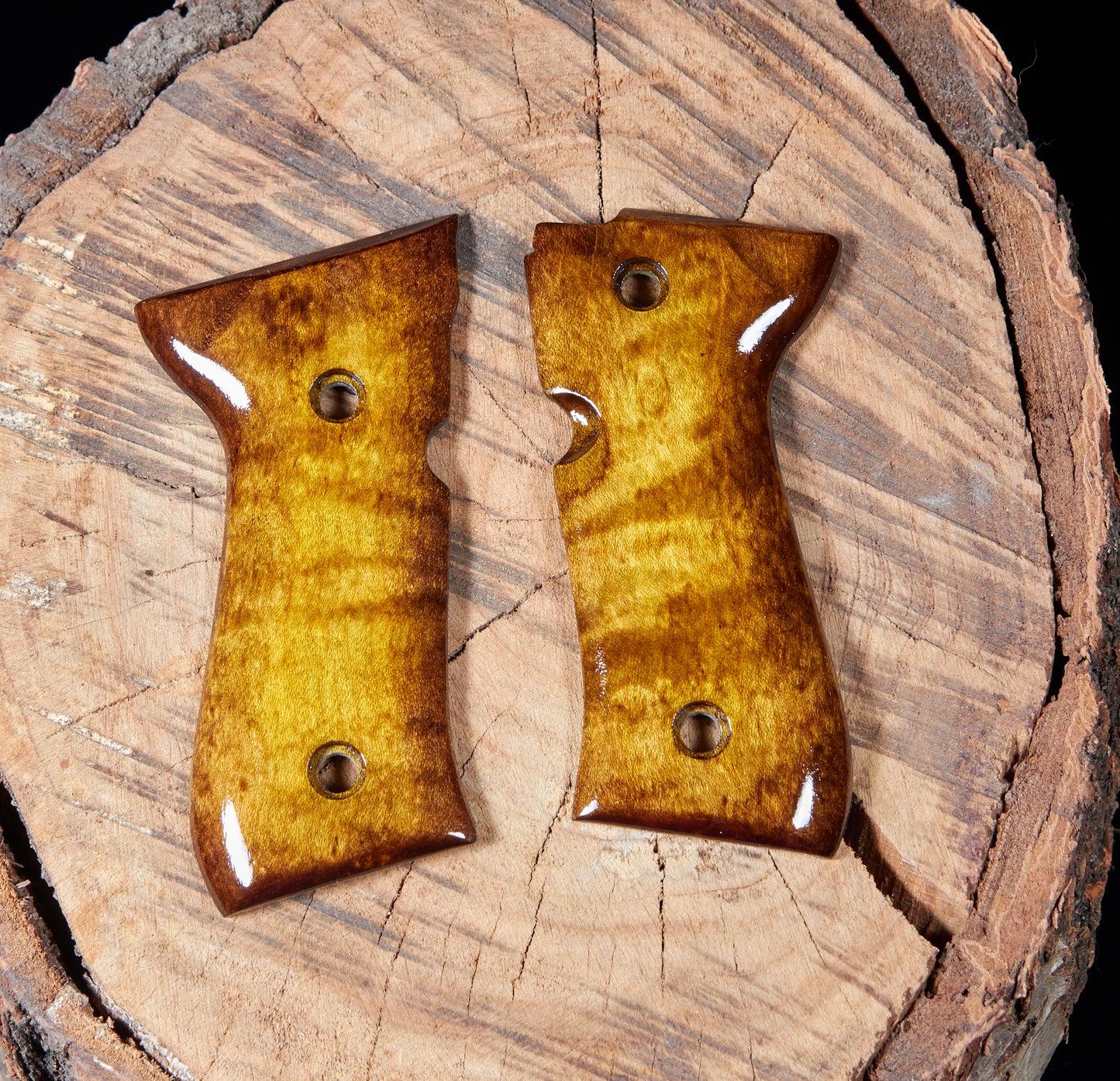 Premium Curly Maple Wood Grips for Beretta 92/96 FS