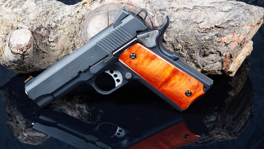 1911 Full-Size Curly Maple Pistol Grips – Black Sand-Off Finish, CNC-Cut & Hand-Finished