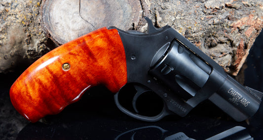 Charter Arms Revolver Grips – Curly Maple (Closed Frame, Extended Length, Lacquer Finish) y)
