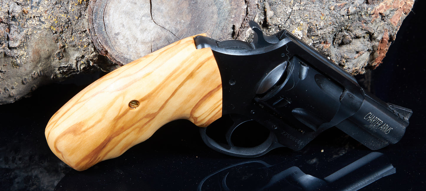 Charter Arms Revolver Grips – Olive Wood (Closed Frame, Extended Length, Oil Finish)