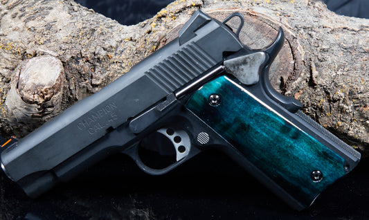 1911 Full-Size Curly Maple Pistol Grips – Black Sand-Off Finish, CNC-Cut & Hand-Finished