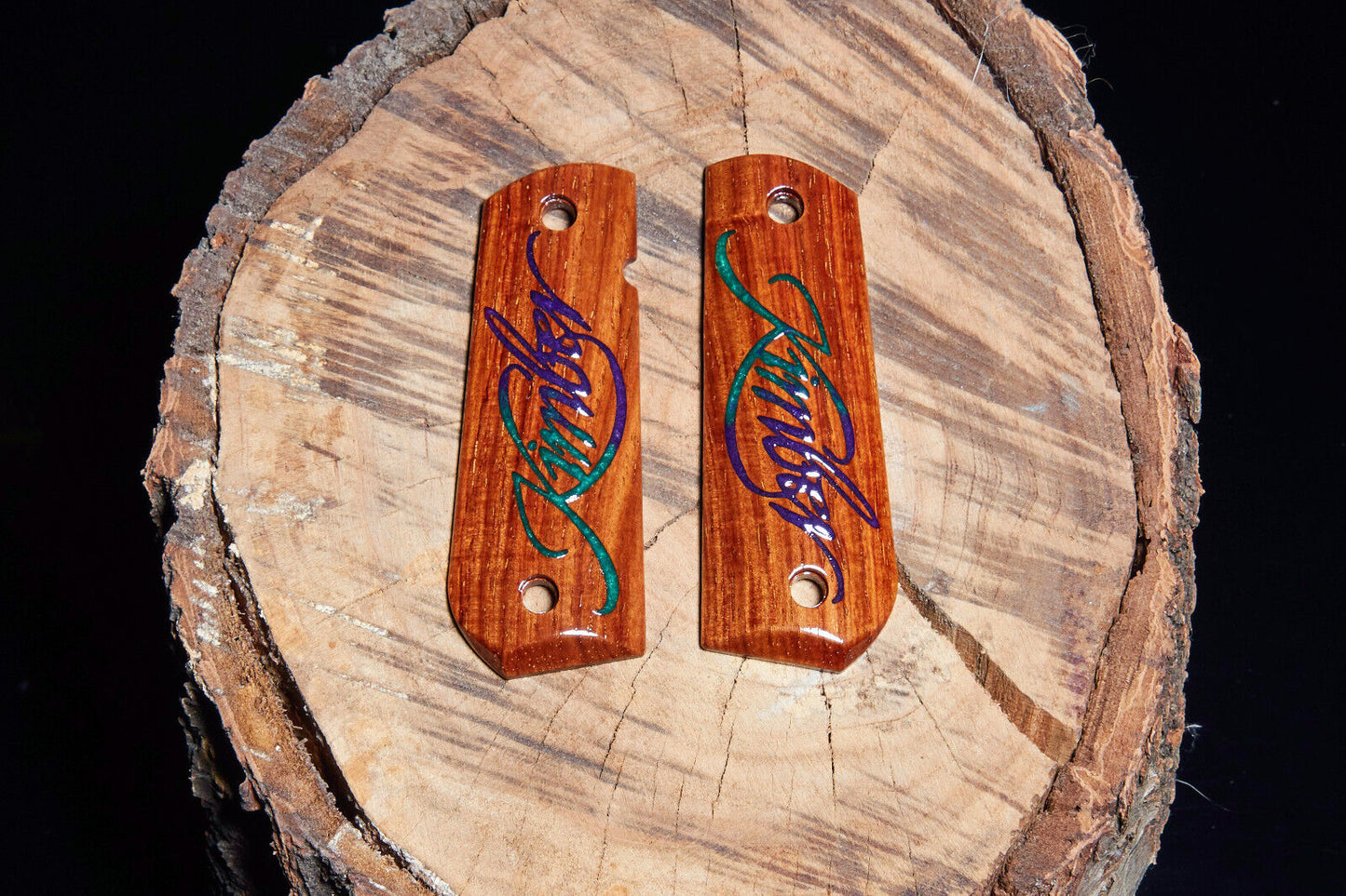 1911 Fastback Wood Grips, with epoxy inlay. Rosewood with two tone epoxy