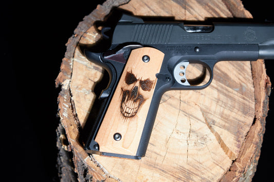 1911 grips Maple with laser etched skull