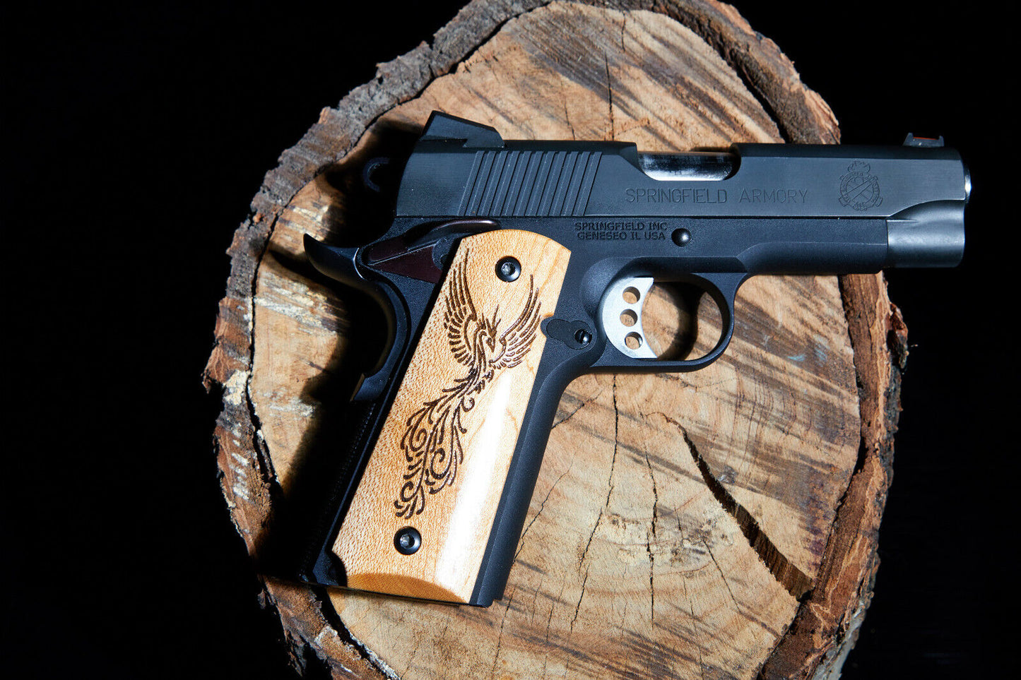 1911 grips Maple with laser etched Phoenix